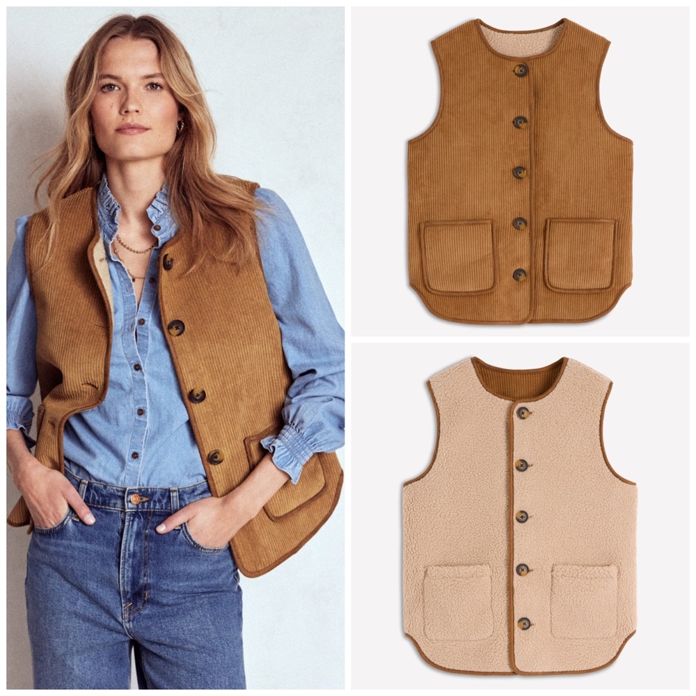 Boden Clerkenwell Reversible Gilet Vest | Hazelnut Brown‎ / Natural | Size 20-22